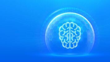 Glowing brain icon on blue background vector