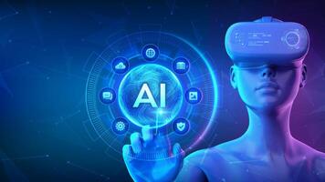 Person with VR headset interacting with AI vector
