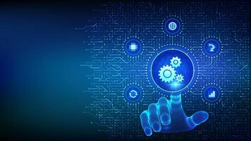 Hand interacting with digital technology interface vector