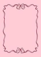 Soft pink background with elegant ribbon and bow forming frame. Ideal for card, packaging, girly themes. Doodle illustration in decorative Coquette Aesthetic style. vector
