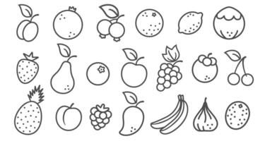 Set icons of fruits and berries in flat style. Illustrations of fruit and berries. vector
