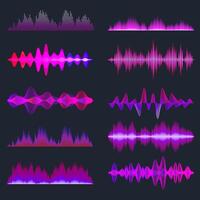Colorful sound wave patterns in purple and pink vector