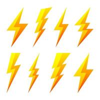 Yellow lightning bolt icons isolated on white background. Thunderbolt symbol. Simple lightning strike sign. illustration. vector