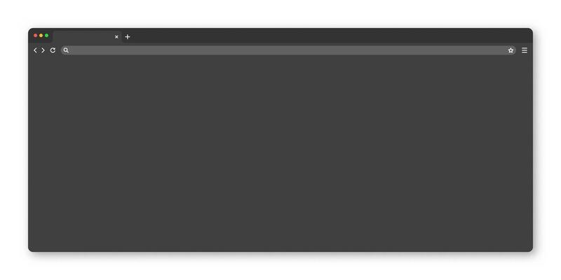 Blank web browser window with tab, toolbar and search field. Modern website, internet page in flat style. Browser mockup for computer, tablet and smartphone. Dark mode. illustration