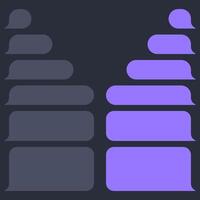 Blank various message bubbles. Chat or messenger speech bubble. SMS text frame. Short message sending. Dark mode. illustration vector