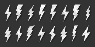 Lightning bolt, crumpled paper texture, cardboard. Flash symbol, thunderbolt. Simple lightning strike sign. illustration vector