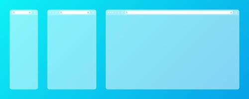 Blank transparent web browser window with toolbar and search field on colorful background. Modern website, internet page. Browser mockup for computer, tablet and smartphone. illustration vector