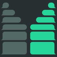 Blank various message bubbles. Green chat or messenger speech bubble. SMS text frame. Short message sending. Dark mode. illustration vector