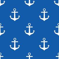 Nautical seamless pattern with white anchor silhouette in polka dot order on navy blue background in cartoon flat style. vector