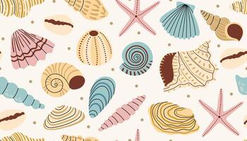 Colorful seashells and starfish pattern vector