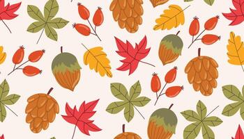 Fall leaves and acorns pattern design vector