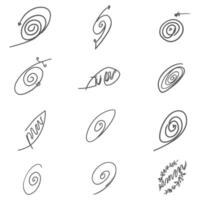 Minimalist hand drawn swirls and spirals set suitable for logo design or decorative elements featuring a variety of shapes vector