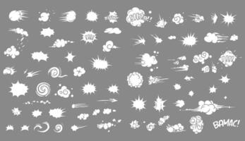 Comic book sound effects and speed lines collection white icons and elements for design vector