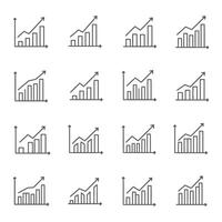 Collection of financial growth charts and business data icon elements illustrating upward trends and positive progress vector
