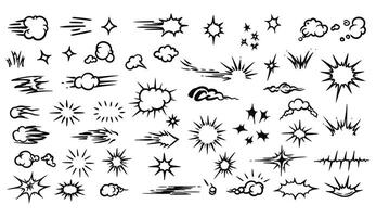 Comic book elements collection set of decorative burst effects speed lines and starbursts in black and white vector