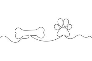 Continuous line drawing of a dog and bone vector