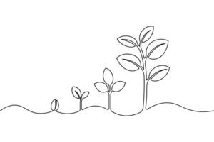 Continuous line drawing of plants growing in the ground vector
