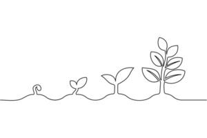 Continuous line drawing of plants growing in a line vector