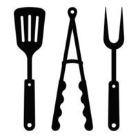 Set of three black barbecue grilling tools silhouette vector