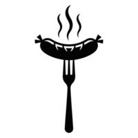 Hot steaming sausage on a fork silhouette with steam wisps vector