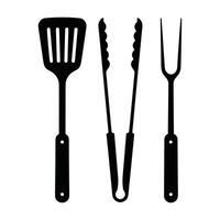Barbecue utensils spatula tongs and fork silhouette vector