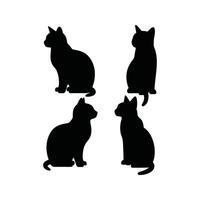 Four Black Cat Silhouettes Profile Back and Side Views Illustration vector