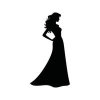 Elegant Woman in Long Gown Silhouette Black and White Illustration Profile View vector