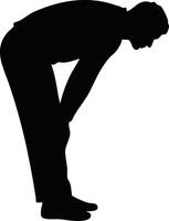 Silhouette of tired man bending forward catching breath after exercise or hard work illustration vector