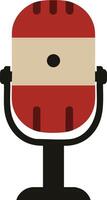 Retro red and beige microphone icon with black stand illustration for audio recording and broadcasting designs vector