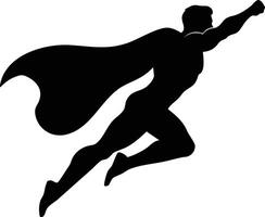 Superhero silhouette flying with cape in dynamic pose illustration strong hero character design vector