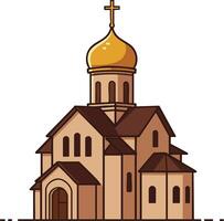 Orthodox Church Building with Golden Dome and Cross Illustration Architecture Religious Landmark Design vector