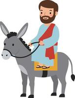 Man riding grey donkey cartoon character art with simple flat design and beard hairstyle vector