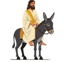 Jesus Christ riding donkey biblical character illustration religious story art vector