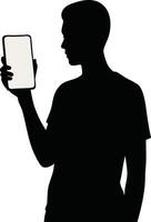 Silhouette of person holding smartphone in portrait style digital device isolated on white background illustration vector