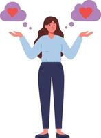 Woman with heart thought bubbles expressing love and affection illustration in flat style vector