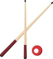 Billiard cues and red chalk for pool cue tips illustration design tools for billiards game play vector