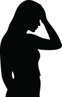 Silhouette of woman holding head expressing stress or headache in style illustration vector