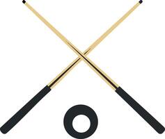 Crossed billiard cues with black chalk for pool game equipment and leisure activity accessories illustration vector