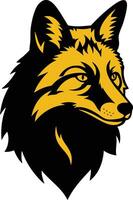 Fox head design featuring bold black and golden yellow colors with sharp detailed lines and stylized animal portrait vector