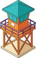 Watchtower tower structure with teal roof and orange wooden frame in style illustration vector