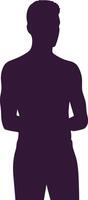 Male silhouette showing standing confident posture with arms crossed simple design in dark purple color vector