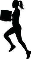 Woman running with box silhouette isolated black design on white background vector