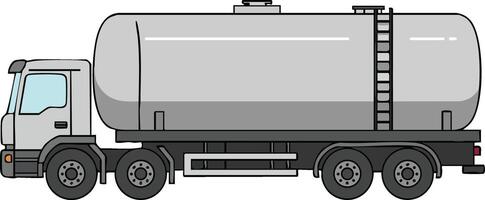 Tanker truck side view illustration showing large cylindrical container for liquid transport in industrial design vector