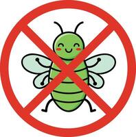 Cute green insect with prohibition sign no bug pest control symbol illustration vector