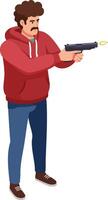 Man in red hoodie aiming and shooting with handgun illustration in casual urban style vector