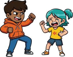 Angry boy and crying girl arguing and fighting in casual clothes with expressive faces illustration vector