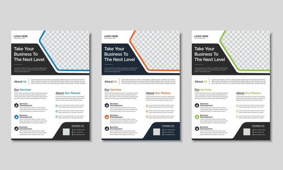 Modern corporate business flyer design template set with multiple colour variation, flyer A4 design template, flyer design layout vector