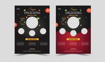 Fast food flyer design template with multiple colour variation, food ordering, junk food, burger, pizza and menu vector