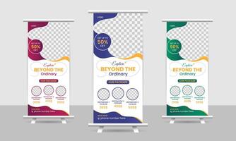 Travel roll up banner template design, vacation, holiday, tour roll up banner template design vector