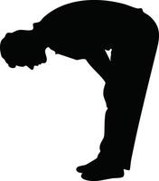 Silhouette of man bending forward in black illustration showing posture and body position vector